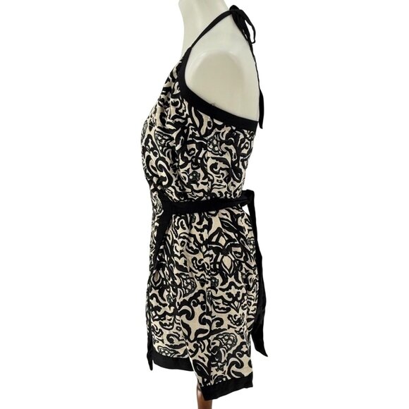 French Connection Wrap Halter Dress Black & White Size 6, 52% Viscose 48% Linen - Picture 3 of 11